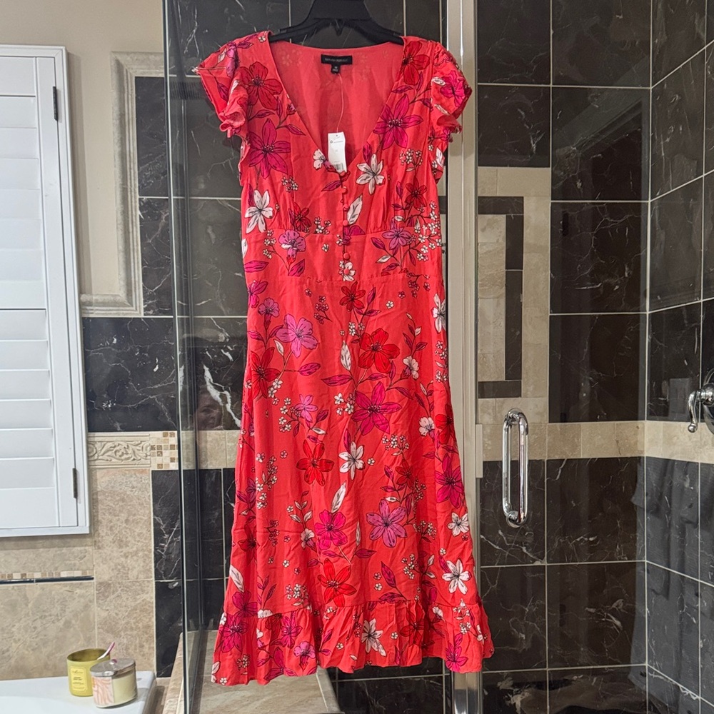 Banana Republic Red Floral Midi Dress